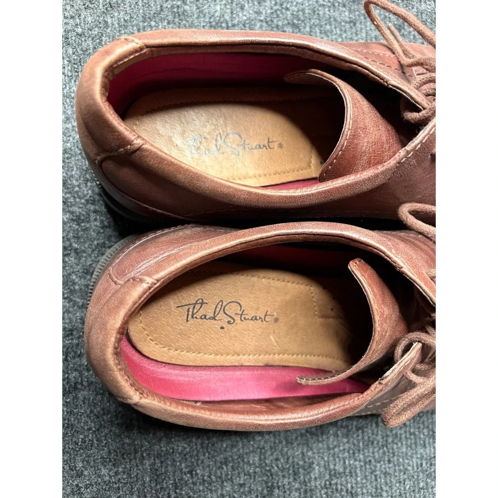 Thad Stuart Beaumont‎ Lace Up Mens Cognac Brown Leather Square Toe Shoes Size 44